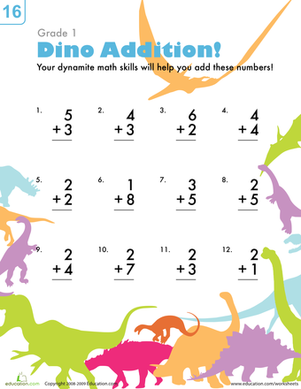 dinosaur addition worksheet 
